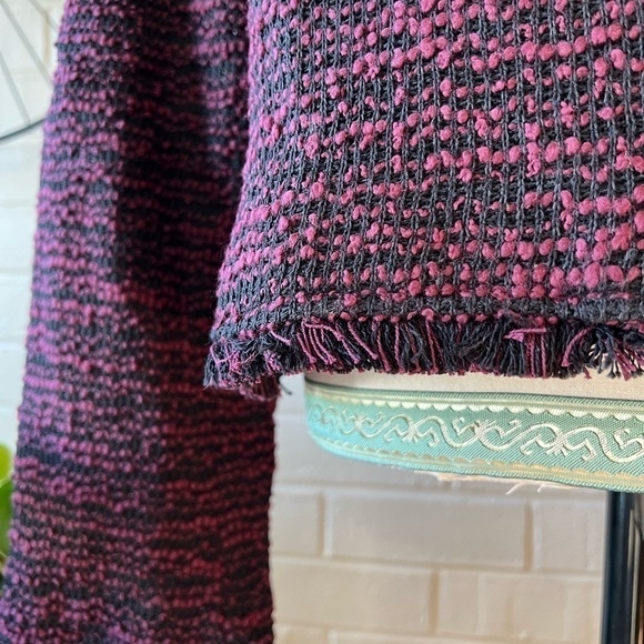 LAUNDRY by Shelli Segal boucle fringe trim open front crop blazer sz XL gorpcore - Picture 11 of 11